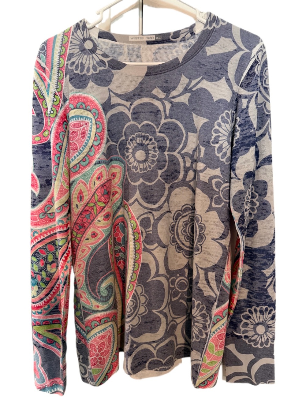 Sundance Women's Paisley Floral Long Sleeve Tee in Gray and Pink